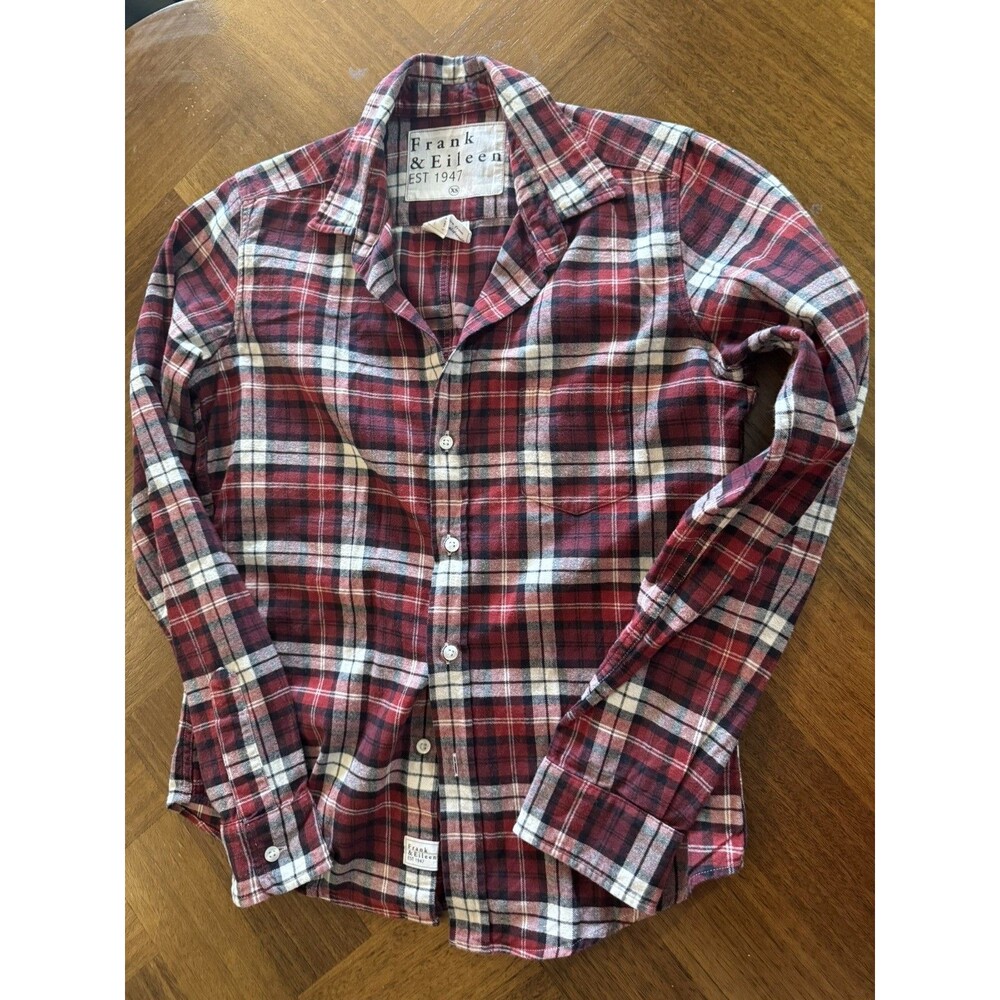FRANK & EILEEN Barry red paid Button Up Cotton Sz XS